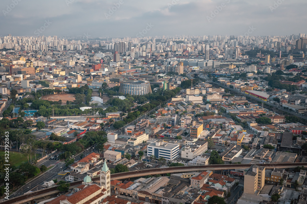 Aerial view of Sao Paulo and Military Police Administrative Center (Panelao da Policia Militar) - Sao Paulo, Brazil