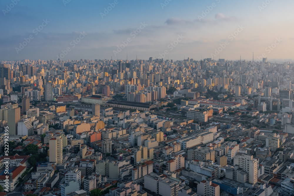 Aerial View of Sao Paulo and Julio Prestes Station - Sao Paulo, Brazil
