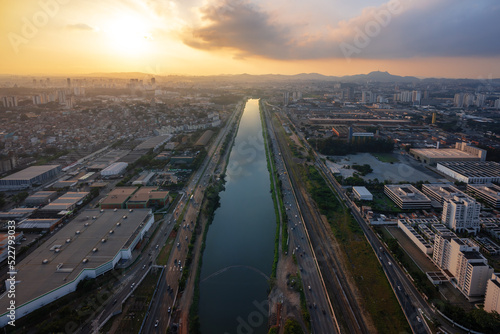 Aerial View of Pinheiros River and Marginal Pinheiros Highway at sunset - Sao Paulo, Brazil photo