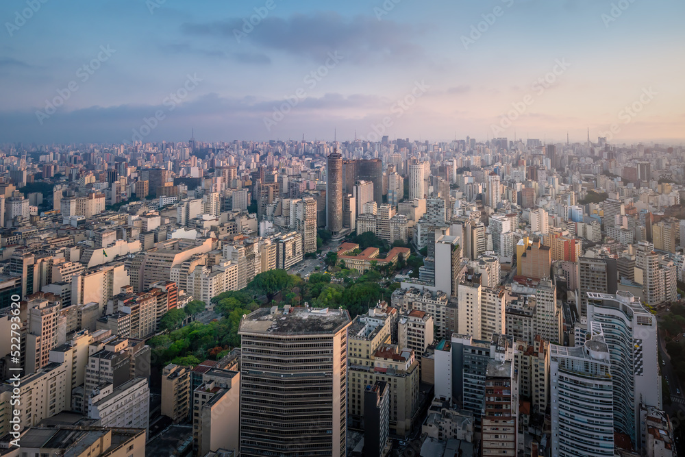 Aerial view of Sao Paulo Skyline with Italia and Copan Buildings - Sao Paulo, Brazil