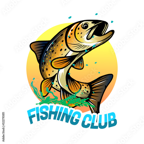 trout fish jump illustration template