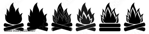 Bonfire icons silhouette set. Campfire icon. Vector illustration isolated on white background.