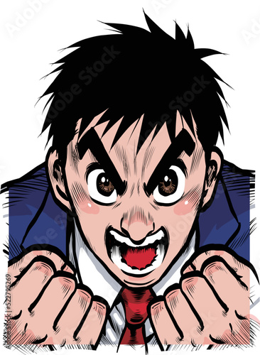 正面を向いた気合いの入ったビジネスマンのイラストカット