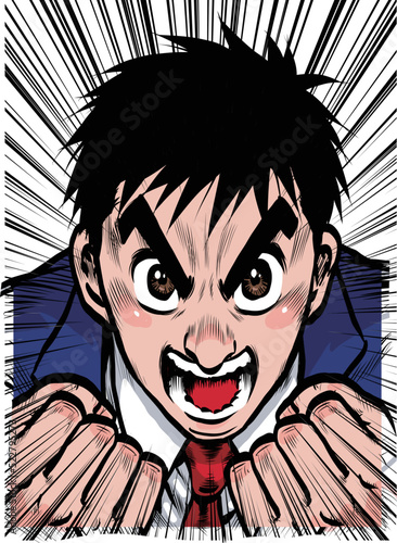 正面を向いた気合いの入ったビジネスマンのイラストカット