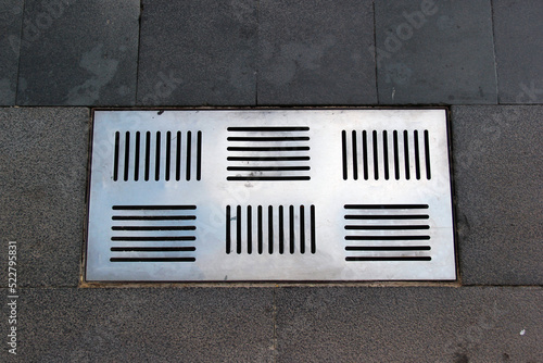 Street gutter of a stormwater drainage system on a sidewalk