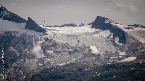 view of the glacier from the kitzsteinhorn in kaprun - zell am see in salzburg, austria at a cloudy summer day