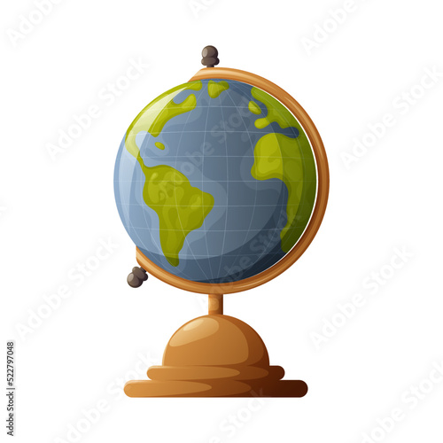 Desktop globe, vector illustration. Location of continents and oceans. For students, schoolchildren, geography lessons. cartoon style