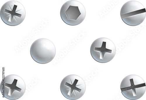 Billede på lærred A set of screw,nuts,  bolt and rivet head design elements