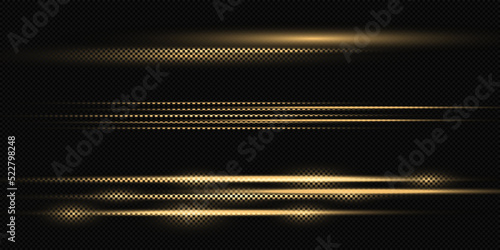 Set of flashes, Lights and Sparkles on a transparent background. Bright gold flashes and glares. Abstract golden lights isolated Bright rays of light. Glowing lines. Vector illustration eps 10