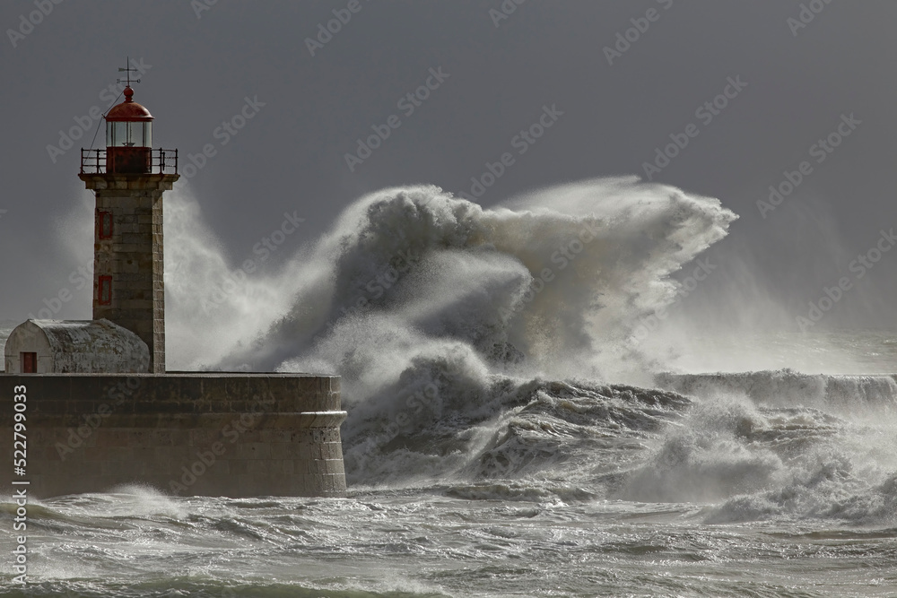 Storm at the river mouth lighthouse