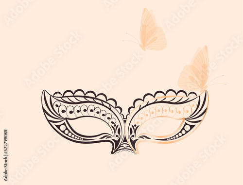Lace mask vector stock illustration. The Carnival of Venice. Satin ribbons. Black and gold color. Luxury gold background. 