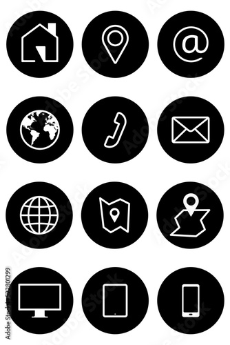 Business contact icon set. Group of Communication symbols for web and mobile app. Round button style Vector illustration