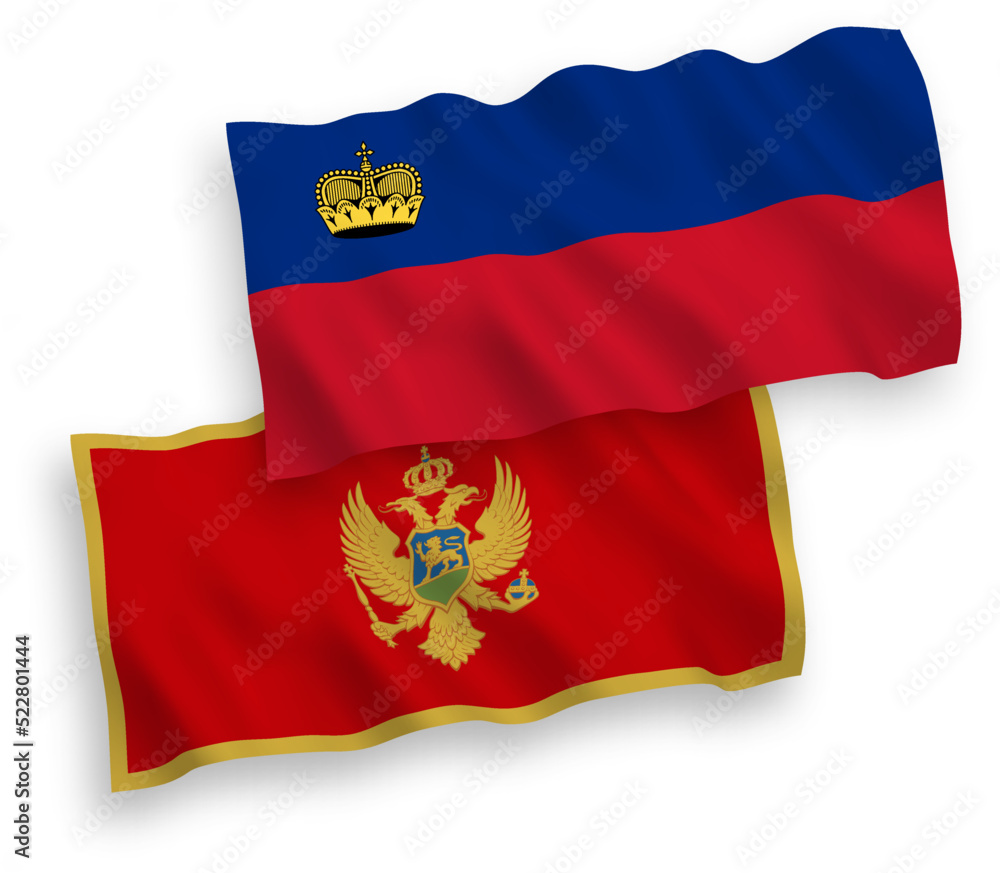 Flags of Liechtenstein and Montenegro on a white background