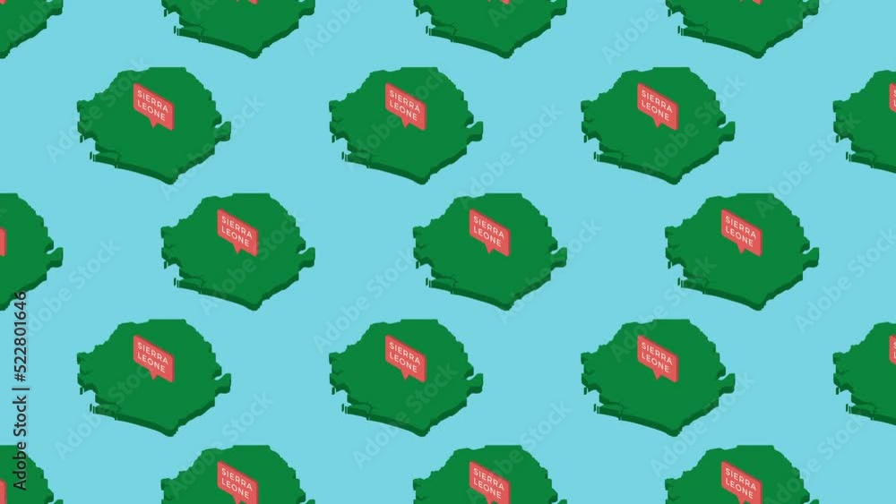 Green isometric maps of country Sierra Leone with orange pointer on a ...