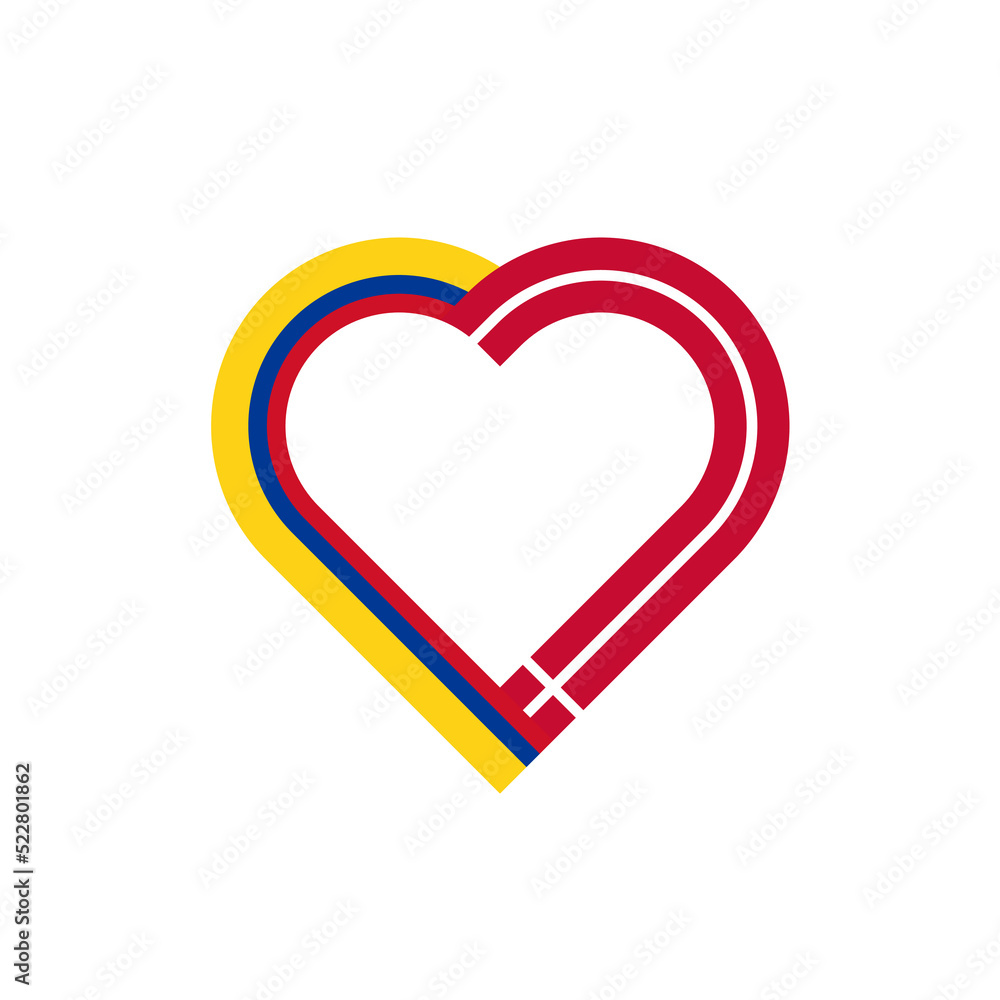 unity concept. heart ribbon icon of colombia and denmark flags. vector illustration isolated on white background