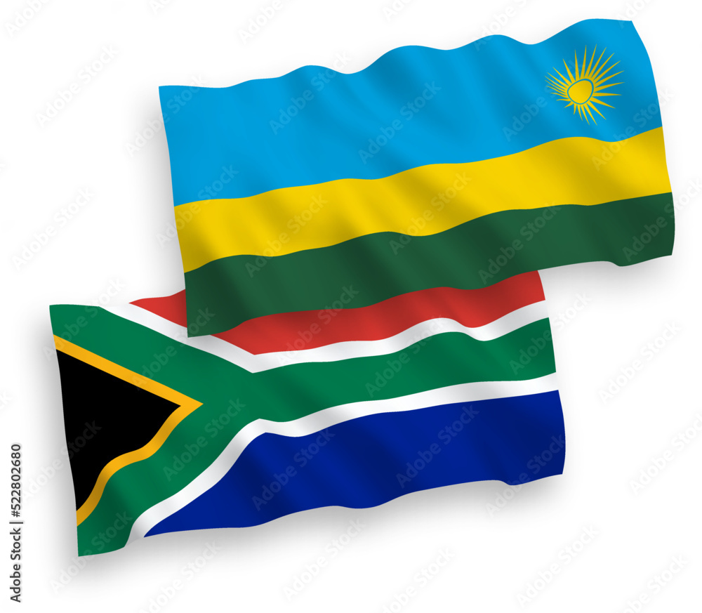 Flags of Republic of Rwanda and Republic of South Africa on a white background Flags of Republic of Rwanda and Republic of South Africa on a white background