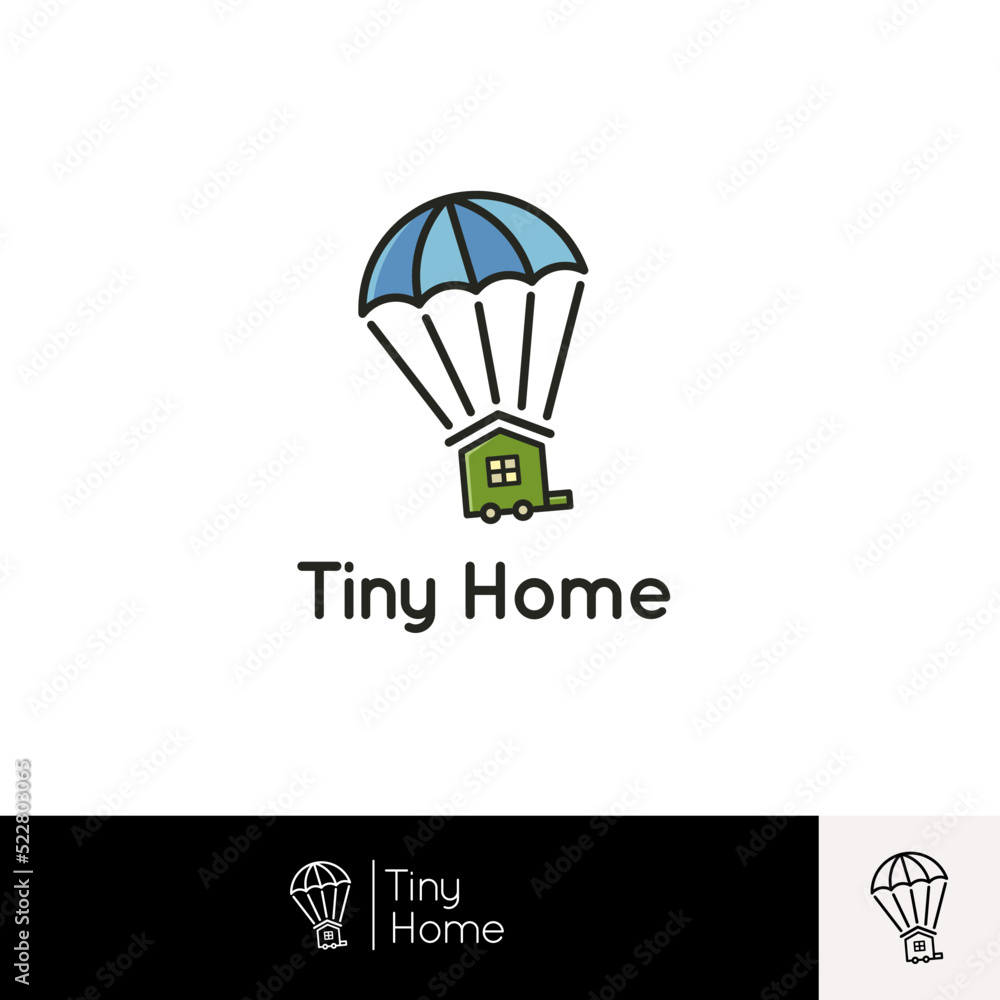 Tiny Home air balloon. Tiny house trailer. Real Estate Logo Vector Tiny Home air balloon. Tiny house trailer. Real Estate Logo Vector