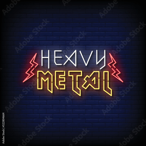 Neon Sign heavy metal Brick Wall Background Vector