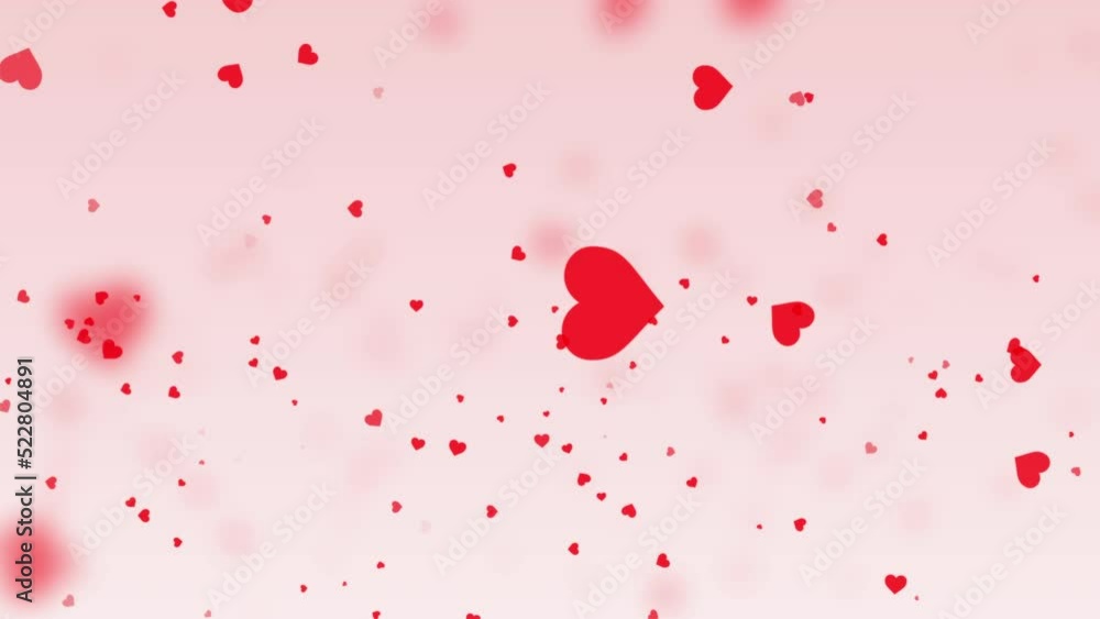 Red love heart element particle flowing on pink background. Romantic cg abstract glitter for valentine and wedding