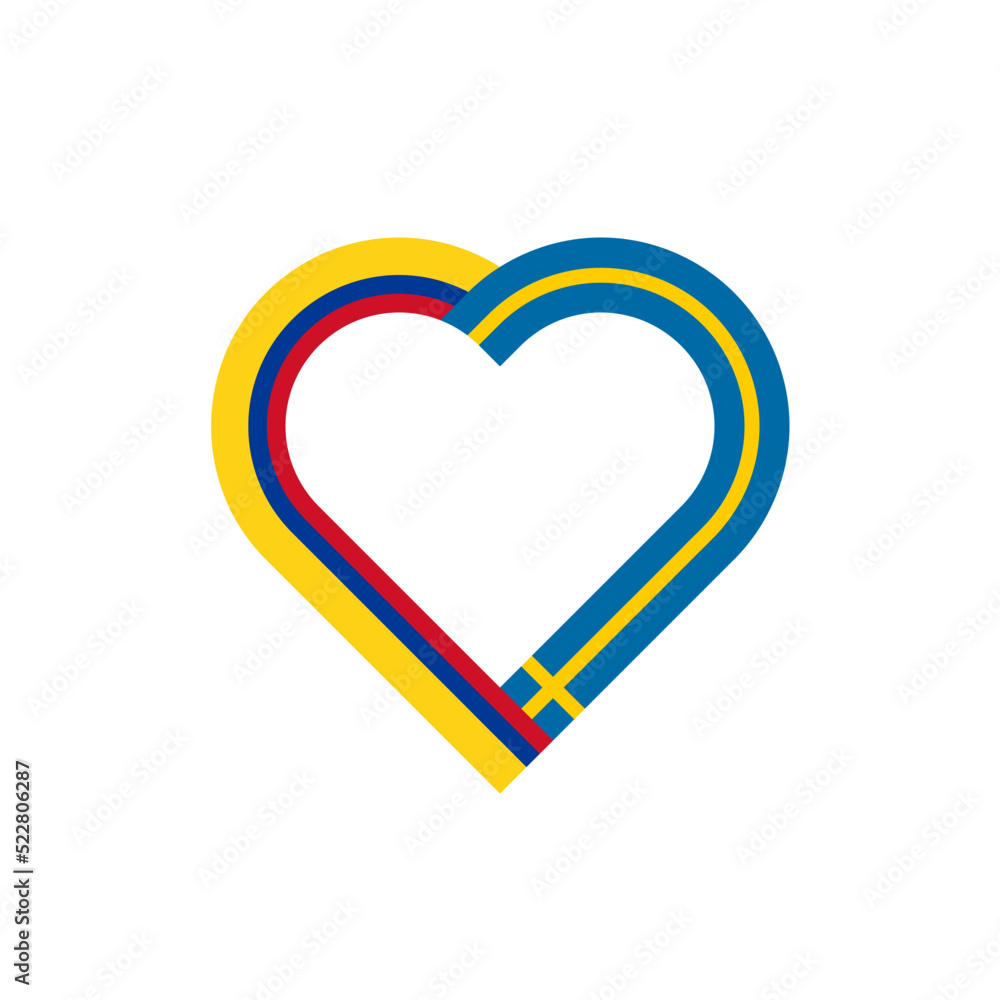 unity concept. heart ribbon icon of colombia and sweden flags. vector illustration isolated on white background unity concept. heart ribbon icon of colombia and sweden flags. vector illustration isolated on white background