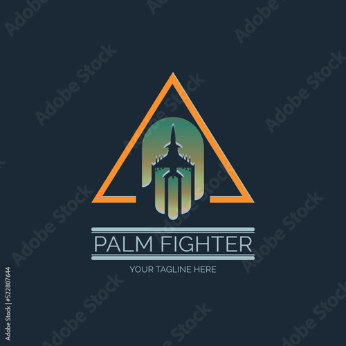 flying palm jet fighter triangle logo design template for brand or company and other