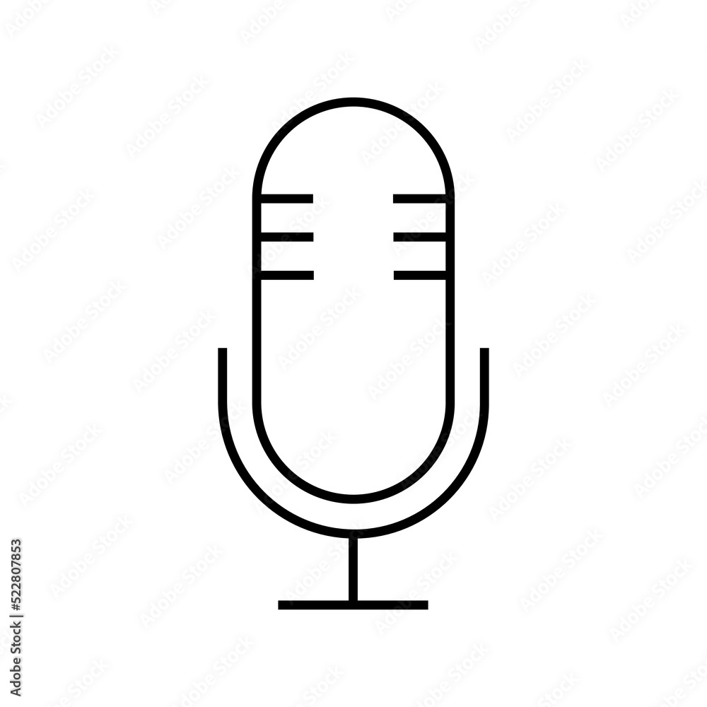 Mic line icon. Record microphone icon on white background. Suitable for web and mobile apps. Vector illustration. EPS 10. Mic line icon. Record microphone icon on white background. Suitable for web and mobile apps. Vector illustration. EPS 10.