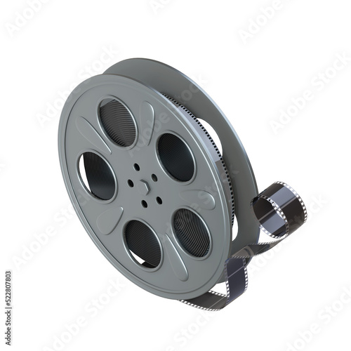 Realistic film reel rendered illustration. 3D icon  on isolated transparent  background.