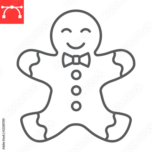 Gingerbread man line icon, Christmas and sweet, Gingerbread man vector icon, vector graphics, editable stroke outline sign, eps 10.