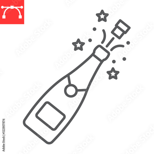 Champagne pop line icon, Christmas and alcohol, champagne bottle pop vector icon, vector graphics, editable stroke outline sign, eps 10.