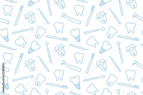 dental pattern, toothbrush, implant, tooth, bracket, dentist tools outline icons- vector illustration
