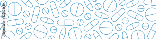 health care, medicine, doctor banner with pills pattern- vector illustration