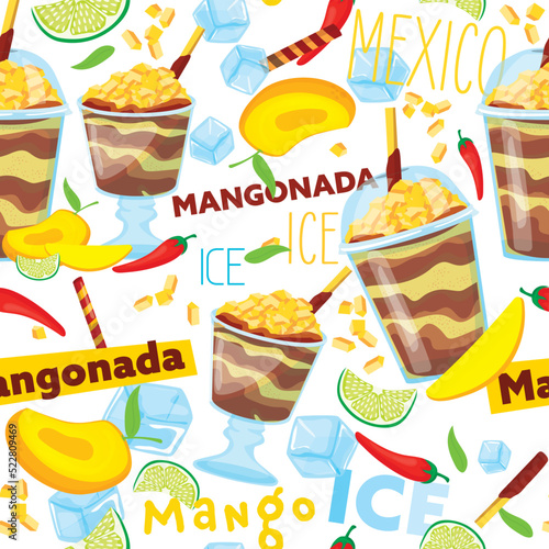 Mangonada, delicious Mexican mango slushie. Seamless pattern