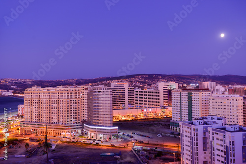 Panoramic View of Tangier City at Night, Morocco.