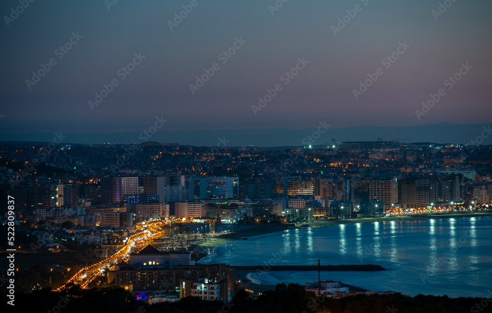 View over Tangier skyline at night, Morocco.
