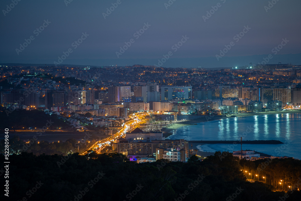 View over Tangier skyline at night, Morocco.