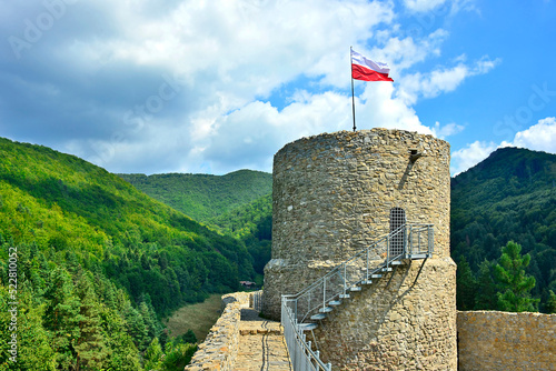 Ruins of Rytro medieval castle on the hill in summer sunny day