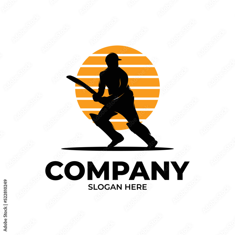 Cricket player logo design template