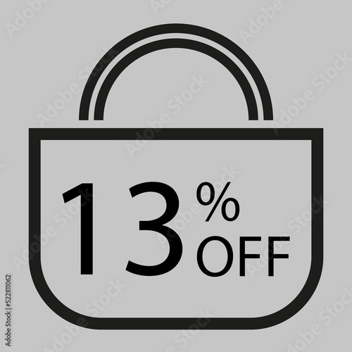 13 percent off. Gray banner with shopping bag illustration.