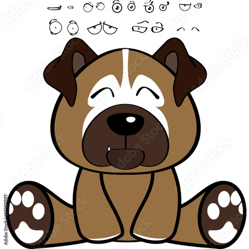 cute sitting bulldog puppy character cartoon expressions set collection  illustration vector format 