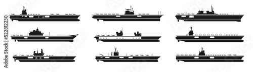 Vector set of icons for aircraft carriers and carrier-based aviation