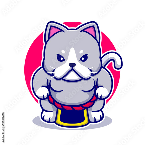 Cute Cat Sumo Cartoon Vector Icon Illustration. Animal Sport 
Icon Concept Isolated Premium Vector. Flat Cartoon Style