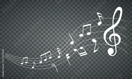 vector sheet music - musical notes melody on transparent background	