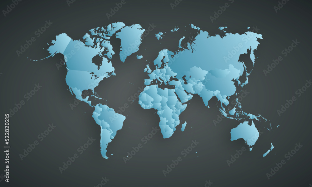 Fototapeta premium vector illustartion of blue colored world map with shadow on gray background