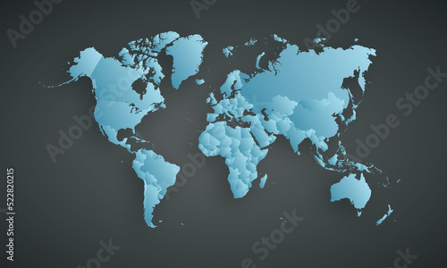 vector illustartion of blue colored world map with shadow on gray background