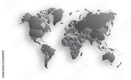 Fototapeta Naklejka Na Ścianę i Meble -  vector illustartion of gray colored world map with shadow on white background