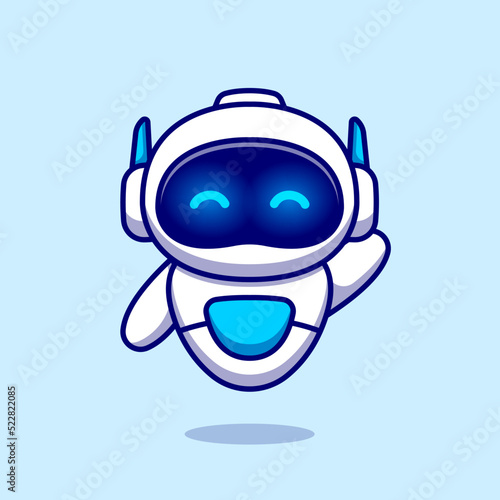 Cute Robot Waving Hand Cartoon Vector Icon Illustration. 
Science Technology Icon Concept Isolated Premium Vector. 
Flat Cartoon Style