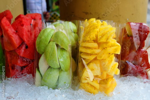 Photography Popular Thai fruits at street food - Pineapple, Watermelon, Guava