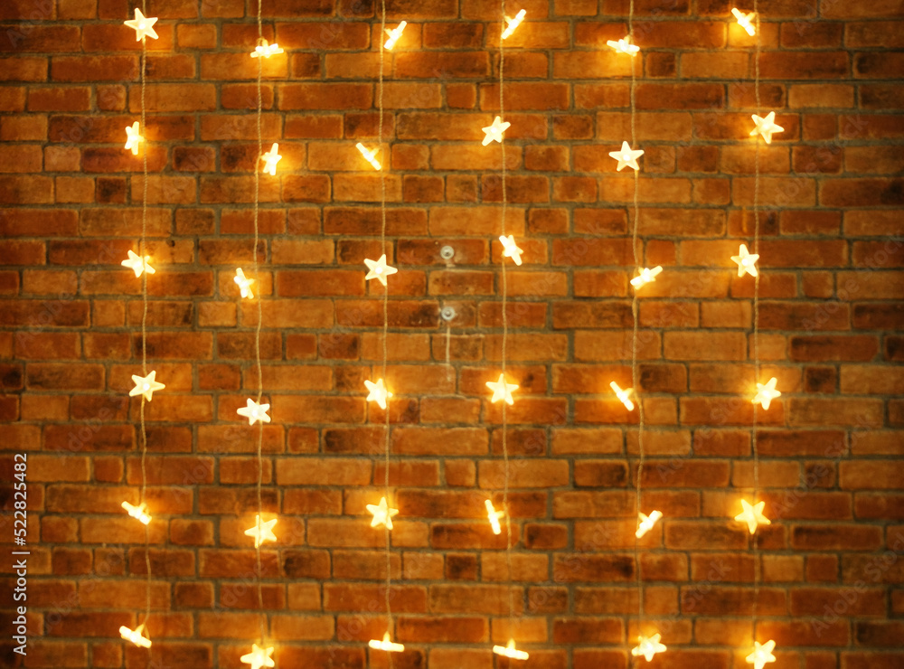 Brown Brick walls in Horizontal Architecture and beautiful star lights at Nighttime