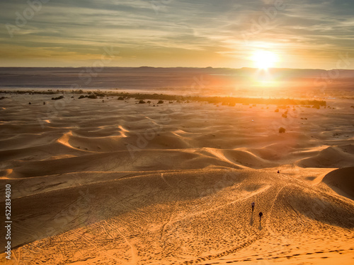 Wonderful sunset over the Sahara desert in Morocco