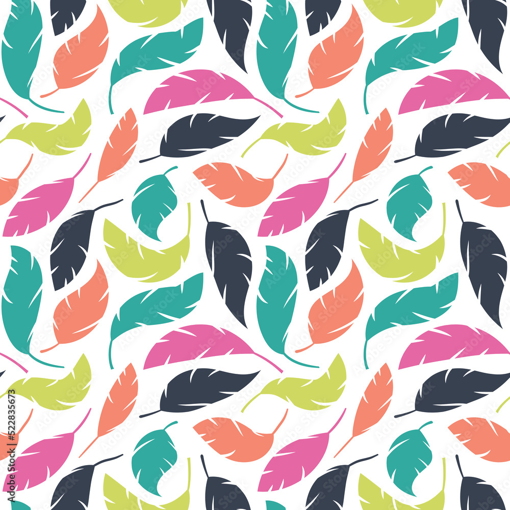 Fototapeta premium Boho feathers hand drawn seamless pattern